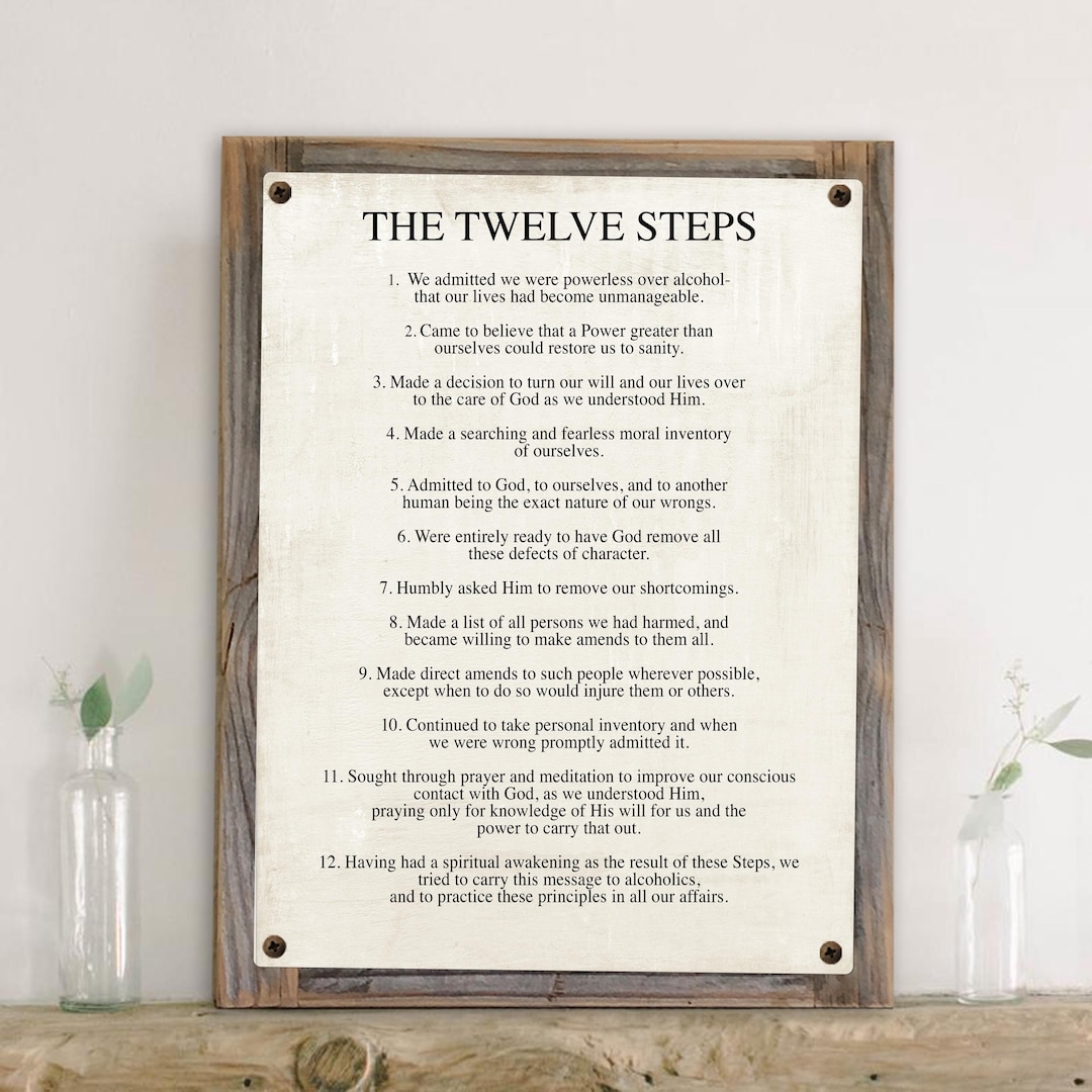 The 12 Steps of AA Metal Print on Reclaimed Wood Frame-recovery