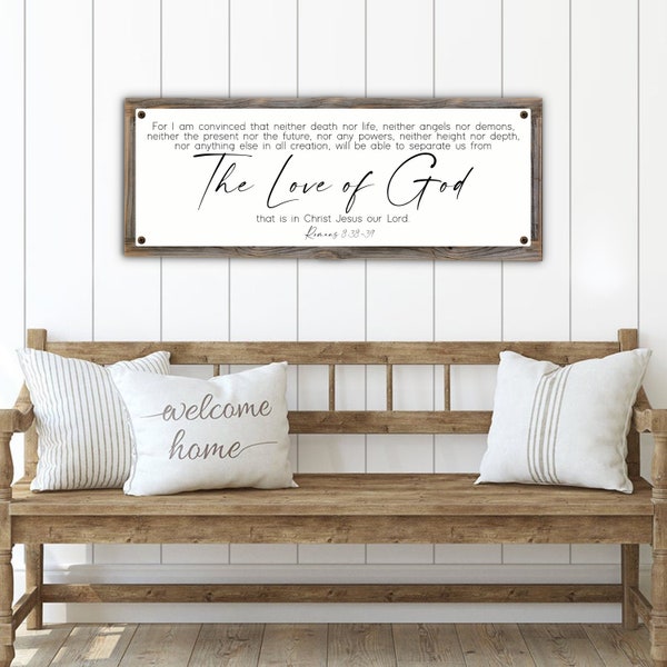 Scripture Wall Art-Nothing Will Separate Us-Metal Wall Sign on Reclaimed Wood Frame-Romans 8:38-39 Bible Wall Art-Over Couch Scripture