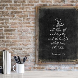 Proverbs Woman Metal Print on Reclaimed Wood Frame-Proverbs 31-25-Scripture Wall Art-Clothed with dignity-Mothers Day Gift-Christian Woman image 3