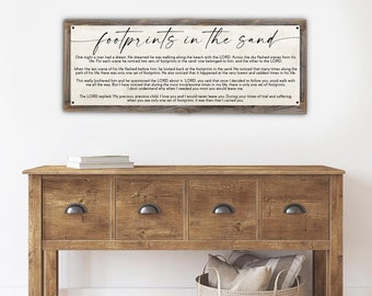Footprints In The Sand Metal Print on Reclaimed Wood Frame-Spiritual Poem Art-Over The Couch Wall Art-Footprints Poem