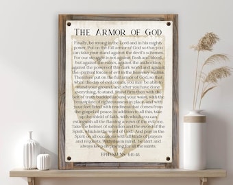 Armor of God Metal Print on Reclaimed Wood Frame-EPHESIANS 6:10–18-Scripture Wall Art-Rustic Christian Art-Armor of God Wall Art