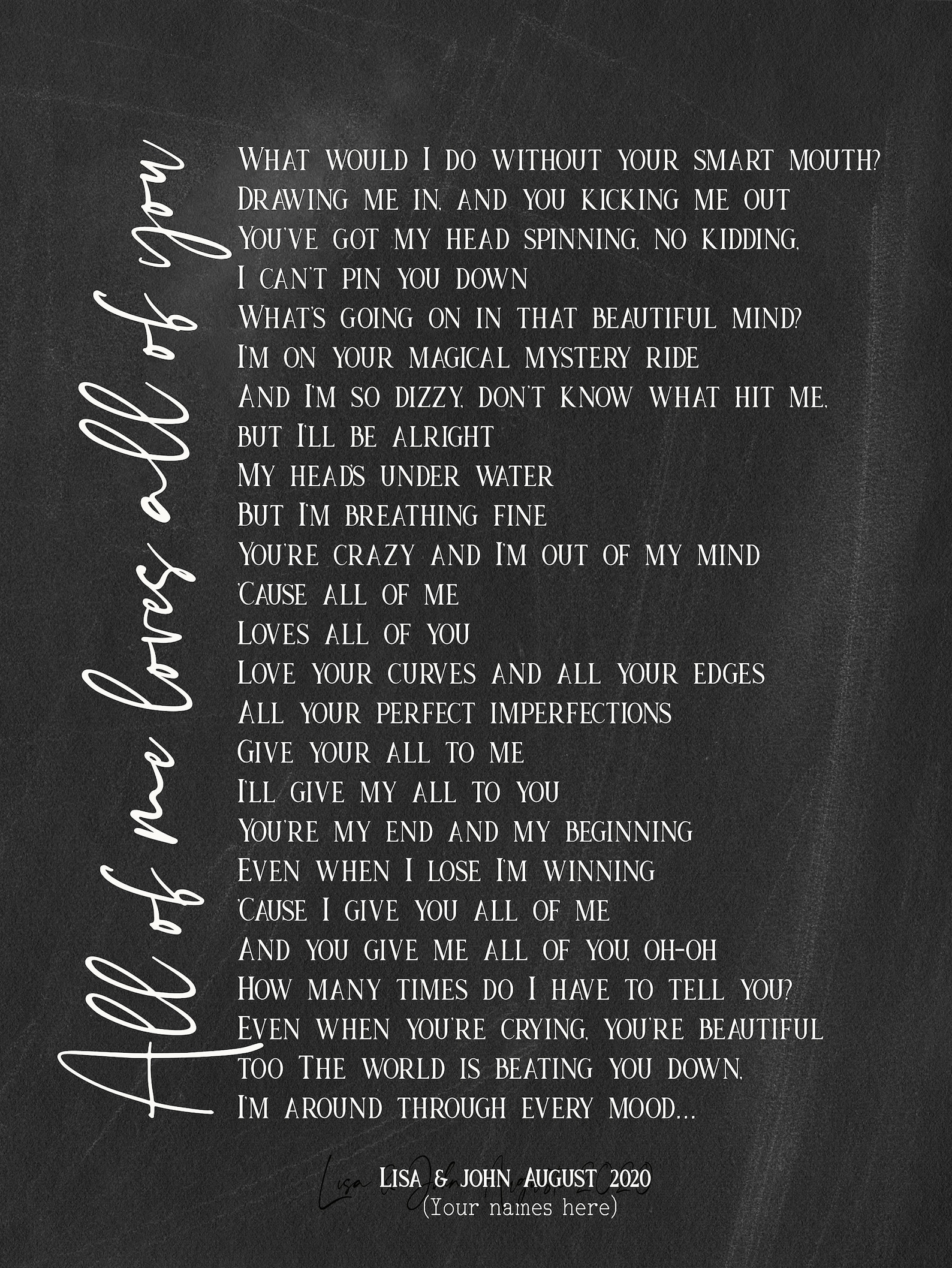 All Of Me Loves All Of You Song Lyrics on Metal Print on Etsy