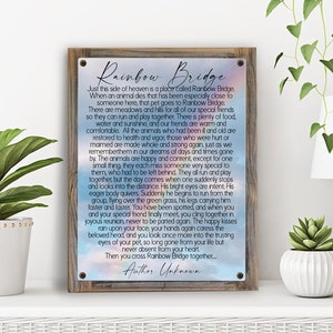 Rainbow Bridge Poem on Metal Print on Reclaimed Wood Frame-Rustic Pet Loss Gift-Pet Bereavement Gift-Pet Memorial Gift-Custom Pet Gift