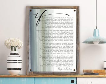 IF Poem by Rudyard Kipling-Metal Print on Reclaimed Wood Frame-Inspirational Gift- Graduation Gift-Classic Poem For Son-Gift For HIm