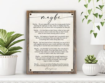 Maybe Love Poem on Metal Print on Reclaimed Wood Frame-Rumi Poetry Wall Decor-Marriage Poem Wall Art-Classic Love Poetry Decor-Anniversary
