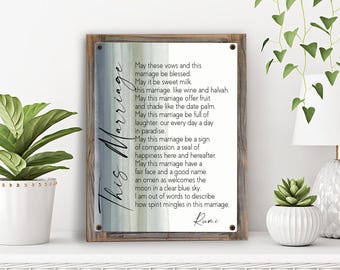 This Marriage. Rumi Poem on Metal Print on Reclaimed Wood Frame-Rumi Poetry Wall Decor-Marriage Poem Wall Art-Classic Love Poetry Wall Art
