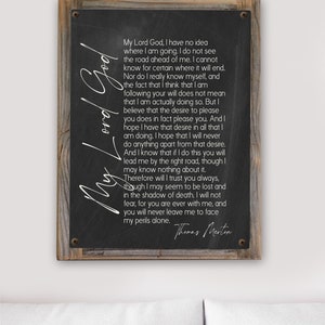 Scripture Word Art, THOMAS MERTON, RECOVERY Art, Thoughts In Solitude Catholic Prayer Metal Print On Reclaimed Wood Frame Sign