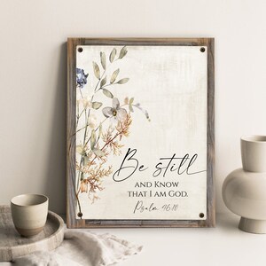 Be Still & Know That I Am God Metal Print on Reclaimed Wood Frame-Botanical Bible Art-1 Psalm 46:10-Christmas Gift Idea
