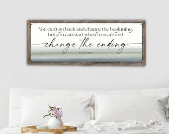 C.S. Lewis Quote on Metal on Reclaimed Wood Frame-Christian Gift Idea-Theologian Quotes-You Can't Go Back but You Can Change the Ending