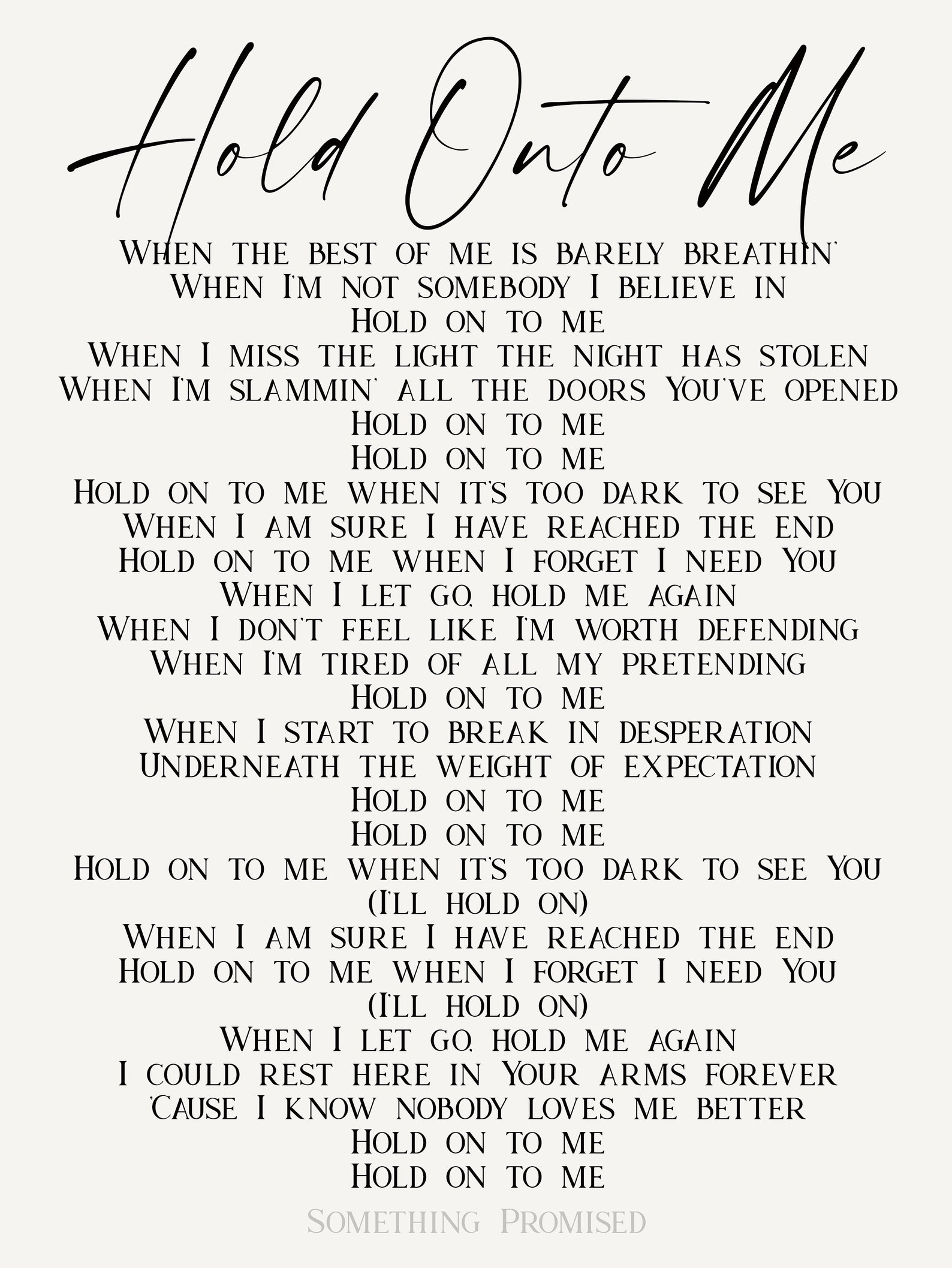 Hold Onto Me Song Lyrics on Metal Print on Reclaimed Wood Frameworship