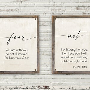 Fear Not For I Am With You Set of 2 Metal Prints on Reclaimed Wood Frame-2 Piece Scripture Wall Art-Isaiah 41:10 Wall Art