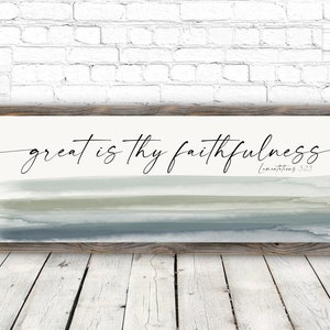 Great Is Thy Faithfulness Metal Print on Reclaimed Wood Frame-Lamentations 3:23  Scripture Wall Art-Above Couch Sign-Living room Wall Decor