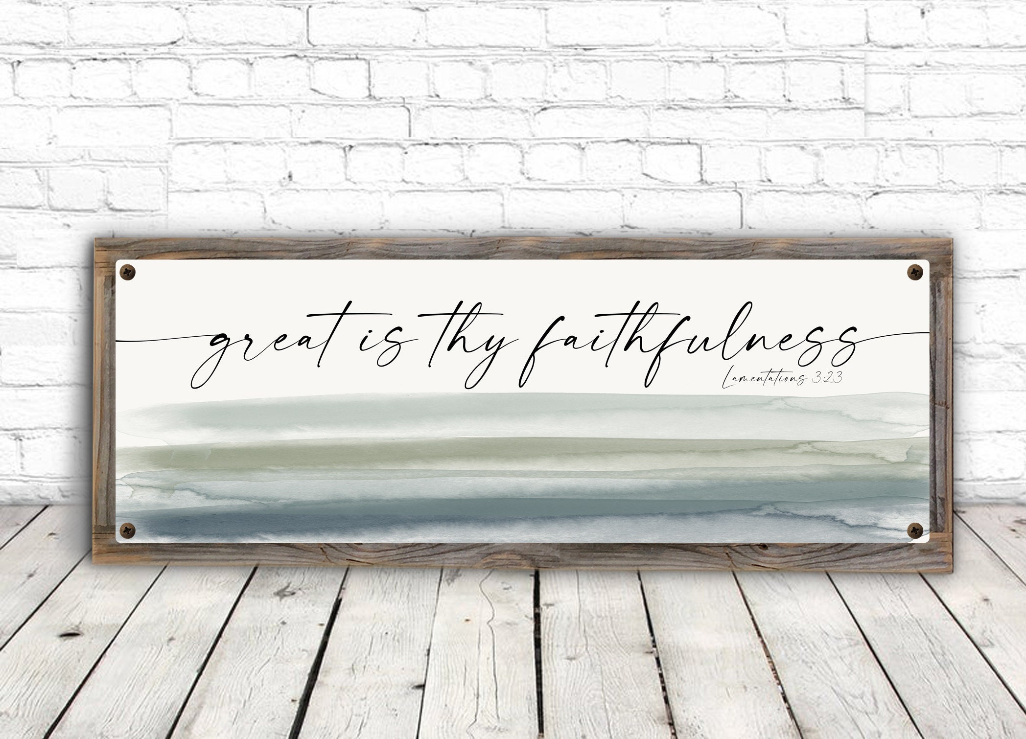 Great Is Thy Faithfulness Metal Print on Reclaimed Wood Frame-Lamentations 3:23  Scripture Wall Art-Above Couch Sign-Living room Wall Decor