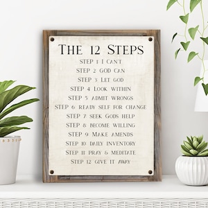 12 Steps of AA Metal Print on Reclaimed Wood Frame-Recovery Wall Art-Custom Serenity Prayer-Recovery Gift Idea