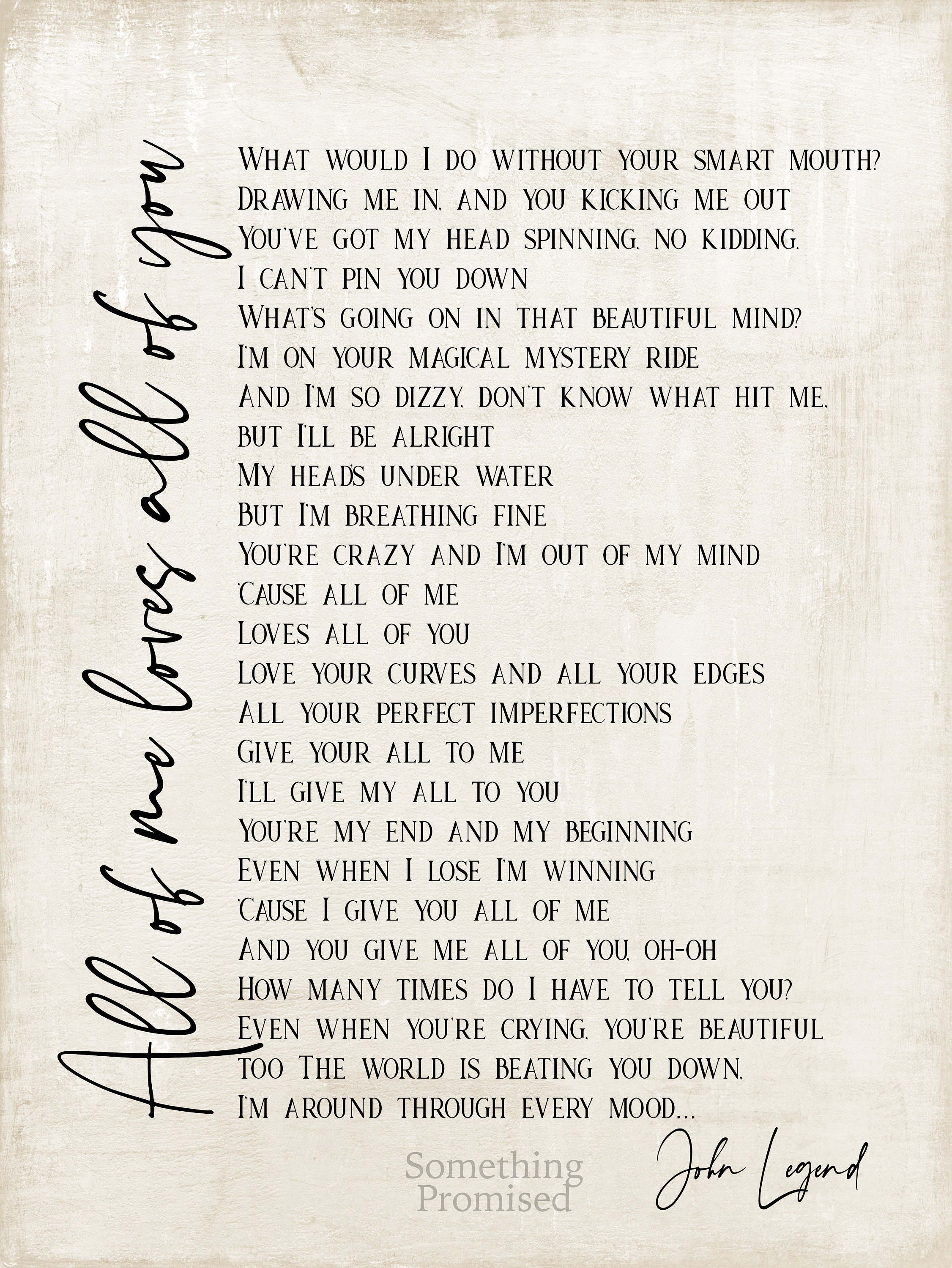 All Of Me Loves All Of You Song Lyrics on Metal Print on Etsy