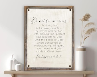 Do Not Be Anxious Scripture Metal Print On Reclaimed Wood Frame-BIBLE VERSE SIGN, Philippians 4:6-7-Christian Word Art