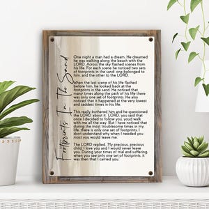 Footprints In The Sand Metal Print on Reclaimed Wood Frame-Spiritual Wall Decor-Inspirational Sign-Encouragement Gift-Encouragement Word Art