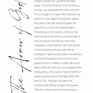 K&ouml;nnte beinhalten: Schwarzwei&szlig;er Text auf wei&szlig;em Hintergrund mit einer Schwarzwei&szlig;illustration einer Hand, die ein Schwert h&auml;lt. Der Text lautet "Die R&uuml;stung Gottes" und enth&auml;lt einen Bibelvers aus Epheser 6,10-18. Der Text enth&auml;lt auch die Worte "Something Promised".