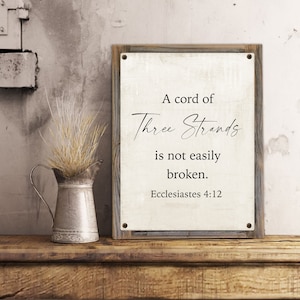 A Cord Of Three Strands Metal Print on Reclaimed Wood Frame-Ecclesiastes 4:12 -Scripture Wedding Gift-Christian Wedding Gift
