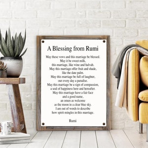 A Blessing From Rumi Poem on  Metal Print on Reclaimed Wood Frame-Rumi Poetry Wall Decor-Marriage Poem Wall Art-Classic Love Poetry Wall Art