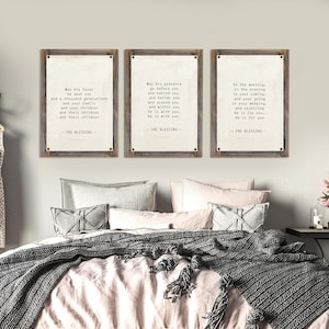 The Blessing Song Lyrics 3 Piece Metal Print Set on Reclaimed Wood Frames-Numbers 6:24-26 Scripture Art-Worship Song Decor
