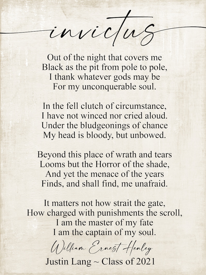 Invictus Poem on Metal Print-reclaimed Wood-grad Gift for Boy-gift for ...