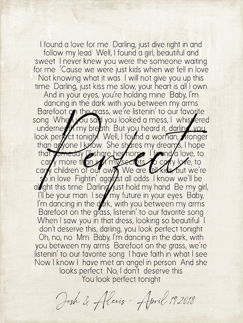 Perfect-ed Sheeran Song Lyrics on Metal Print on Reclaimed - Etsy