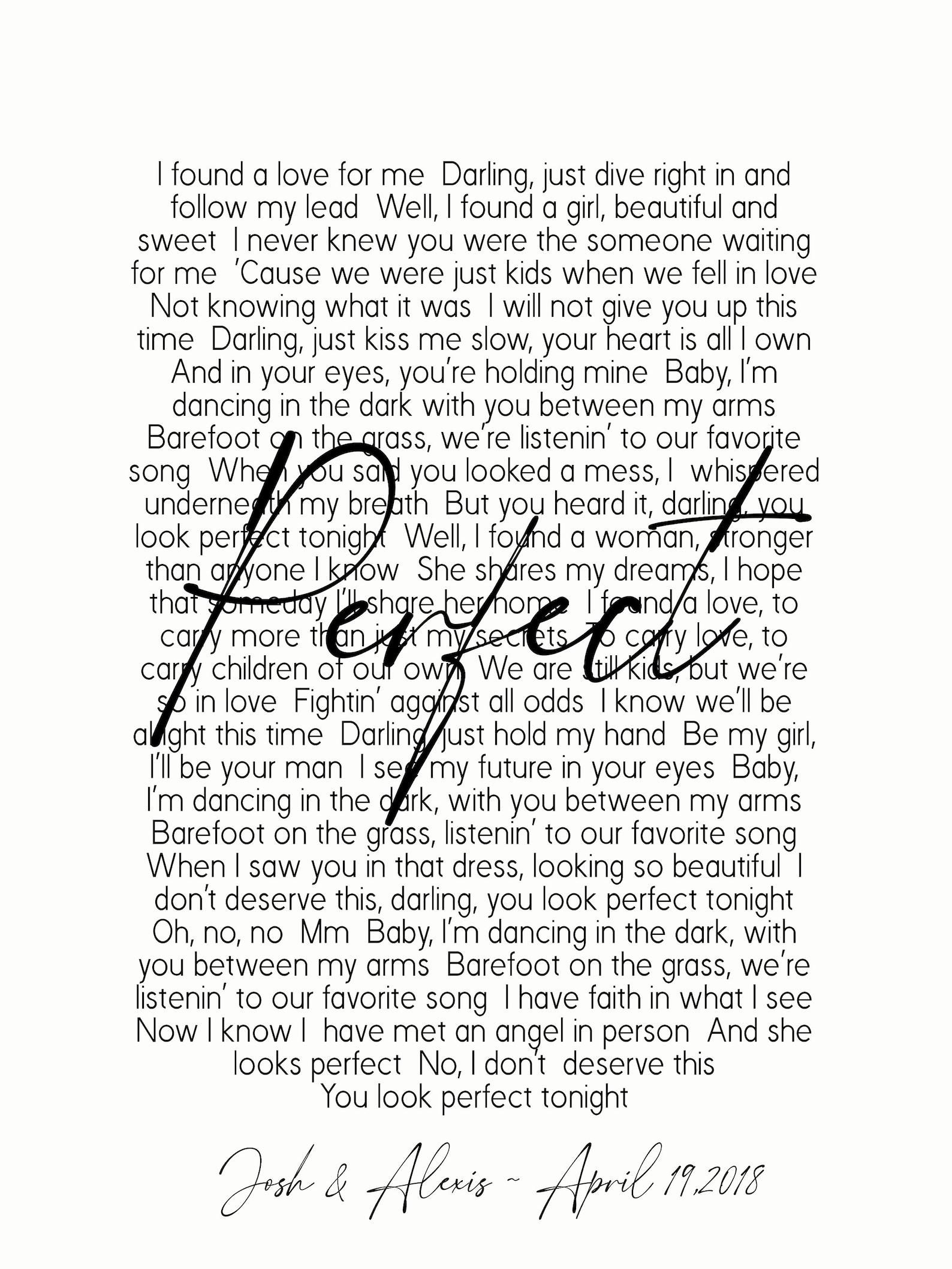Perfect-ed Sheeran Song Lyrics on Metal Print on Reclaimed - Etsy