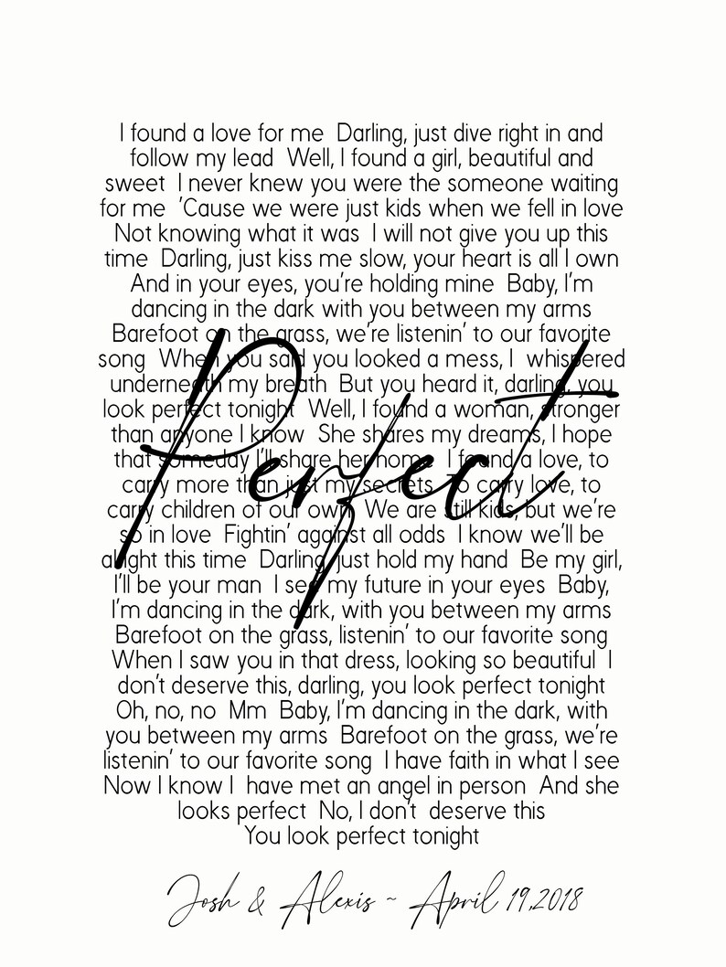 Perfect-ed Sheeran Song Lyrics on Metal Print on Reclaimed - Etsy