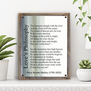 Love&#39;s Philosophy Metal Print on Reclaimed Wood Frame-Percy Bysshe Shelley Poem-Marriage Poem Decor-Love Poetry Sign-Wedding Gift Idea