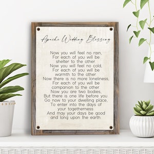 Apache Wedding Blessing Metal Print on Reclaimed Wood Frame-Marriage Poem Decor-Custom Marriage Blessing-Wedding Gift