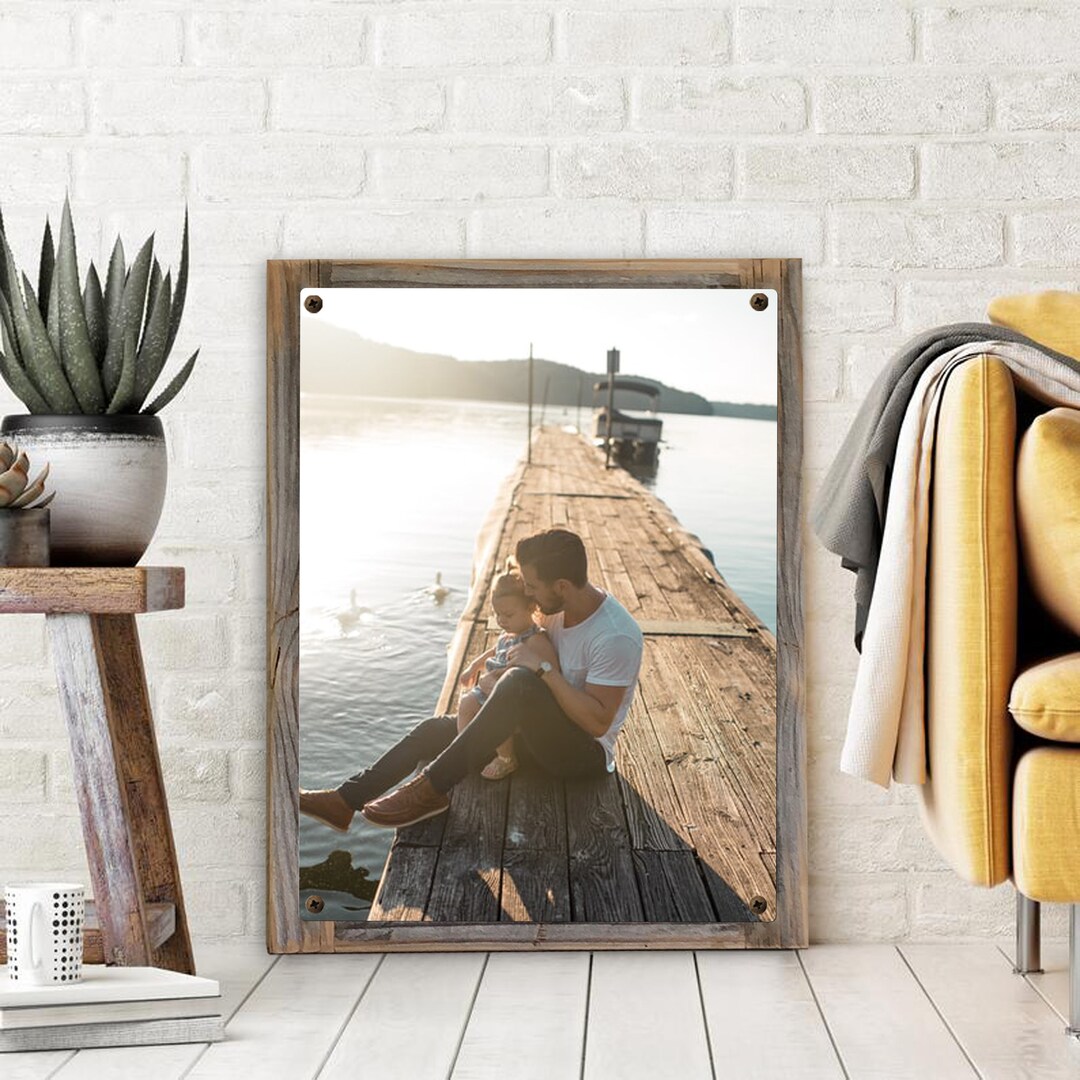 Personalized Photo Artmetal Photo Art on Reclaimed Wood Framecustom