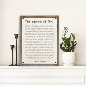 The Armor of God Metal Print on Rustic Wood Frame-EPHESIANS 6:10–18-Scripture Wall Art-Rustic Christian Wall Decor