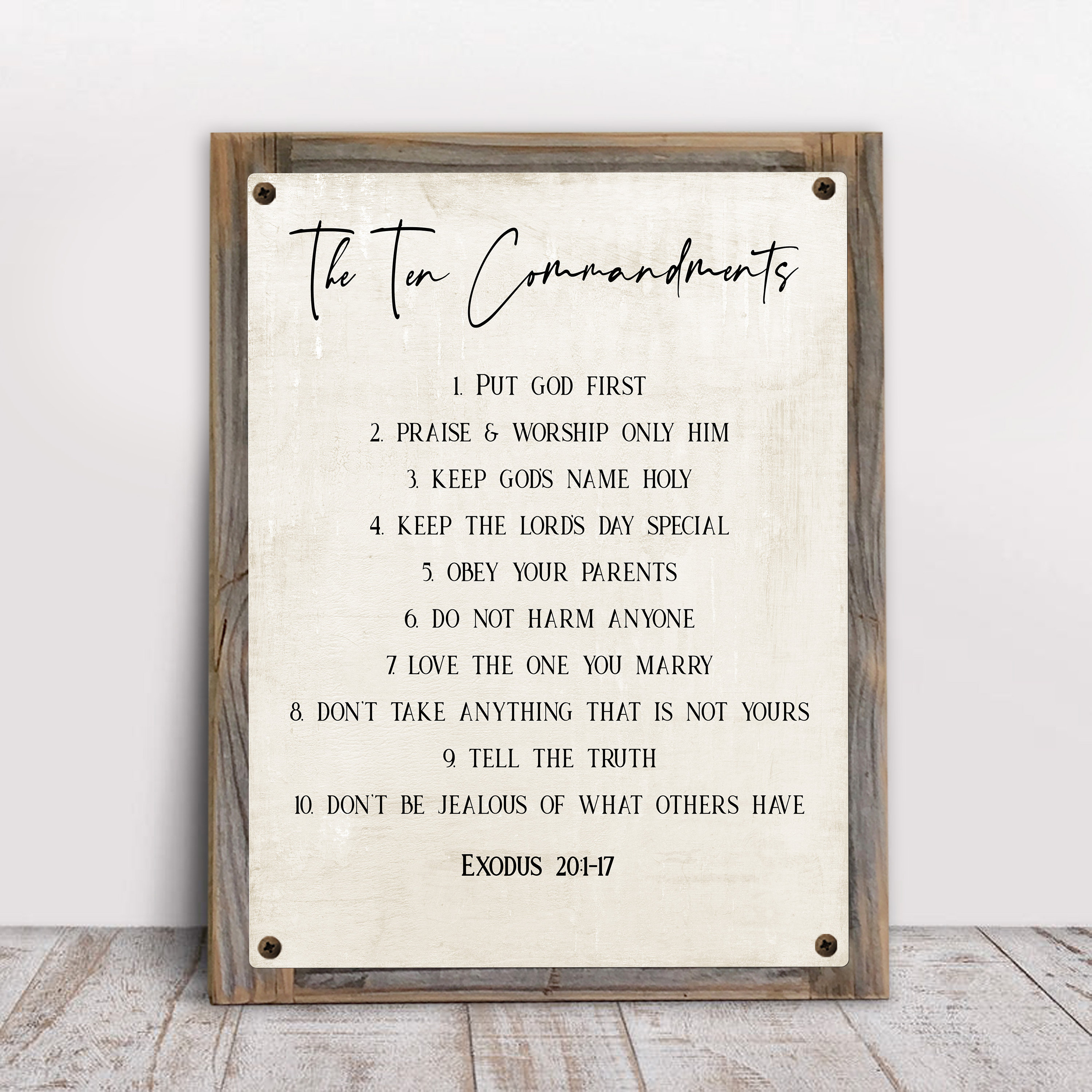 The Ten Commandments Metal Print on Reclaimed Wood Frame-exodus 20
