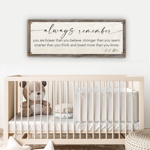 Always Remember You Are Braver Metal Print-Reclaimed Wood Frame-Child Room Decor-Nursery Art-Over Crib Art-Winnie The Pooh Sign-AA Milne