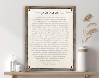 Union Wedding Reading Metal Print on Reclaimed Wood Frame-Wedding Ceremony Reading Gift-Personalized Newlywed Gift