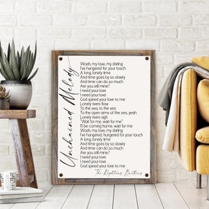 Unchained Melody Song Lyrics on Metal Print on Reclaimed Wooden Frame-Wedding Song Lyrics-First Dance Song Lyrics-Righteous Brothers Lyrics