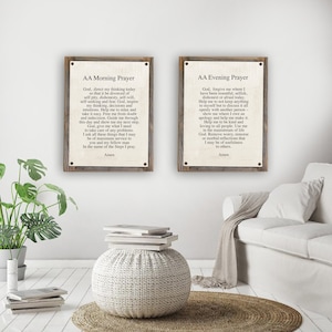AA Morning & Evening Prayers on Metal Print on Reclaimed Wood Frame-Recovery Wall Art-Page 86 Big Book Art-12 Step Decor-Recovery Gift Idea