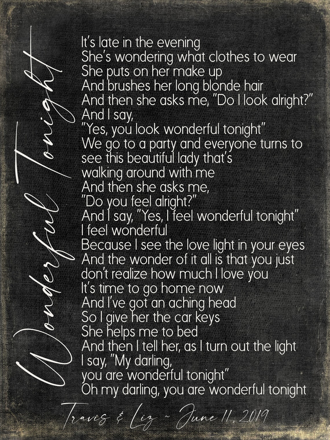 Wonderful Tonight Song Lyrics on Metal Print on Reclaimed Etsy