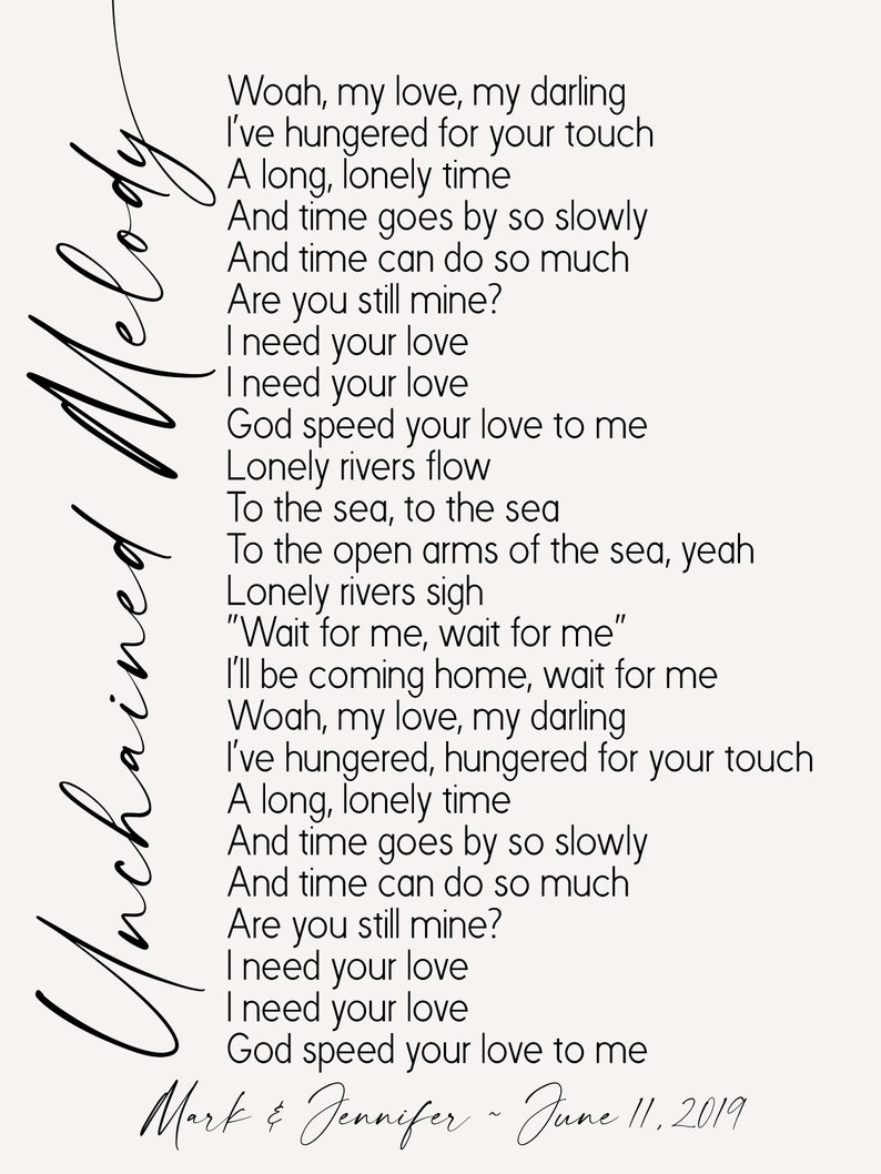 Unchained Melody Song Lyrics on Metal Print on Reclaimed Etsy