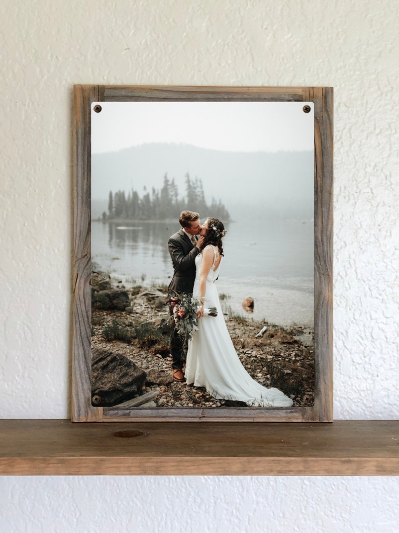 Custom Metal Wedding Photo Art-Metal Photo Art Reclaimed Wood Frame-Scripture on photo-anniversary gift-Wedding gift couple unique image 4