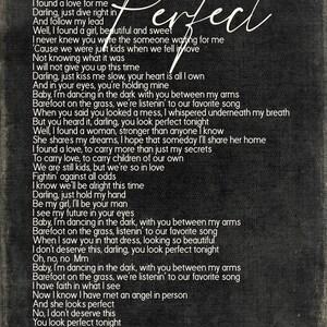 Perfect-Ed Sheeran Song Lyrics on Metal Print on Reclaimed | Etsy