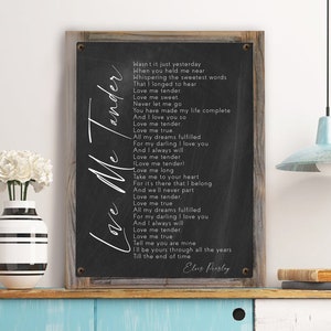Love Me Tender Song Lyrics on Metal Print on Reclaimed Wood Frame-elvis ...