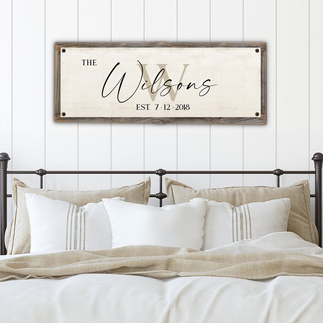 Custom Family Name Metal Print on Reclaimed Wood Frame-monogram Sign ...