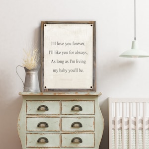 I&#39;ll Love You Forever I&#39;ll Like You For Always Metal Print w/Reclaimed Wood Frame-Childs Room Wall Art-Mothers Day Gift-