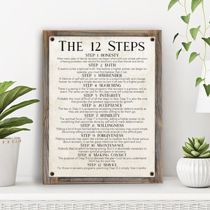 The 12 Steps of AA Metal Print on Reclaimed Wood Frame-Recovery Wall Art-Rustic Recovery Art-12 Step Wall Decor-Recovery Gift Idea