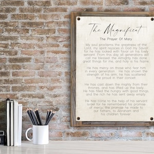 The Magnificat Metal Print on Reclaimed Wood Frame-Catholic Prayer Art-The Prayer Of Mary Sign-Christian Wall Decor