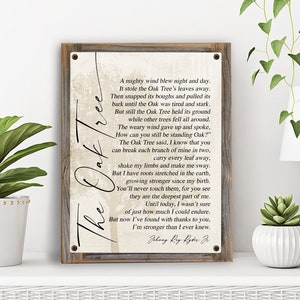 The Oak Tree Poem Metal Print on Reclaimed Wood Frame-Encouragement Gift-Inspirational Signs-Bereavement Gift