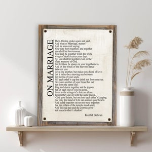 On Marriage Poem on Metal Print on Reclaimed Wood Frame-Kahlil Gibran Poetry Wall Art-Classic Marriage Poem Wall Decor-Custom Marriage Poem