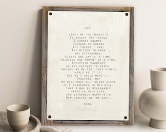 Full Serenity Prayer Metal Print on Reclaimed Wood Frame-Recovery Wall Art-Serenity Prayer Wall Art-12 Step Wall Decor-Reinhold Neibuhr